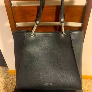 Lg Calvin Klein leather tote, black